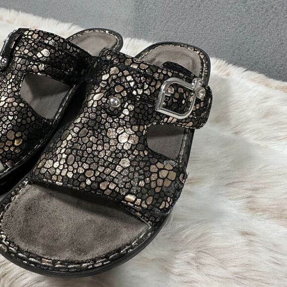 Alegria Sandals Womens 36 US 6/6.5 Peggy Pewter Mosaic Leather Slides Metallic - Picture 4 of 9